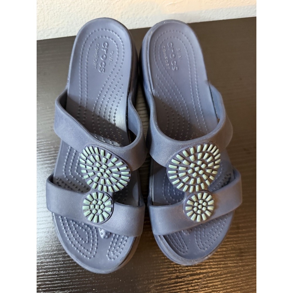 Crocs Women's Size 9 Monterey Diamante Slide Platform Wedge Sandals Open Blue - Picture 3 of 9